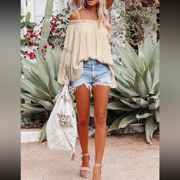 Luxe off shoulder long sleeve casual blouse - Picture 15 of 15